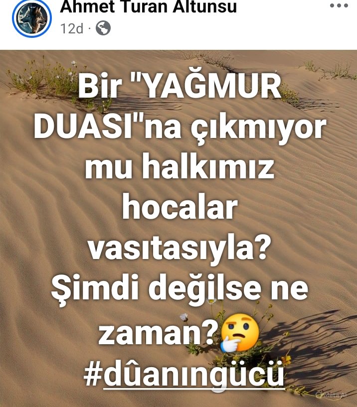 Bir "YAĞMUR DUASI"na çıkmıyor mu halkımız hocalar vasıtasıyla?
Şimdi değilse ne zaman?🤔
 #dûanıngücü