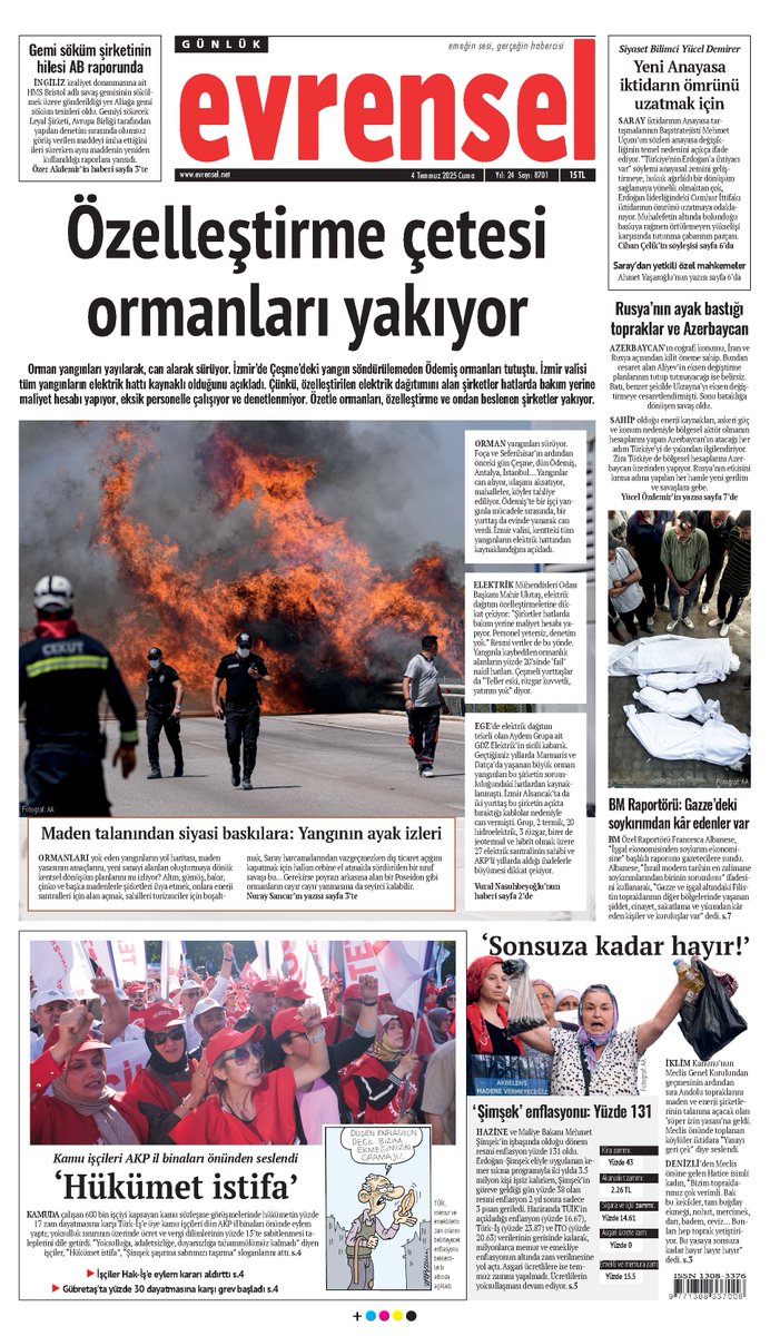 🗞️Özelleştirme çetesi ormanları yakıyor

Orman yangınları yayılarak, can alarak sürüyor. 

İzmir’de Çeşme’deki yangın söndürülemeden Ödemiş ormanları tutuştu. 

İzmir valisi tüm yangınların elektrik hattı kaynaklı olduğunu açıkladı. 

Çünkü, özelleştirilen elektrik dağıtımını