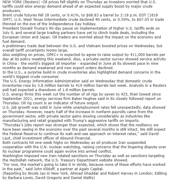Oil prices ease on US tariff uncertainty ahead of expected OPEC+ output boost
