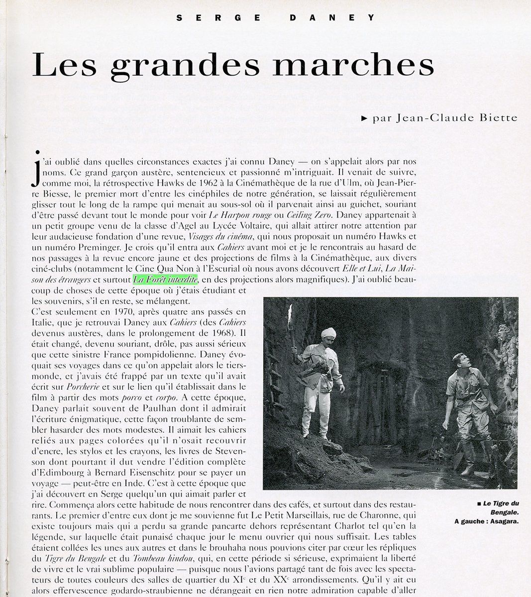 ktdbrgl's tweet image. « J’ai oublié dans quelles circonstances exactes j’ai connu Daney. »
« Nous avons découvert Elle et Lui, La Maison des étrangers et surtout La Forêt interdite (WIND ACROSS THE EVERGLADES, 1958, Nicholas Ray), en des projections alors magnifiques. » — Jean-Claude Biette