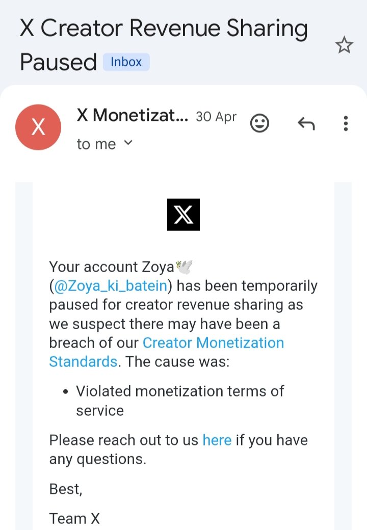 Dear <a href="/X/">X</a>  My monetization has been paused since April 30, 2025, due to an unexplained "monetization terms violation."
 I was quite surprised by this notice, as I have always strived to follow the platform’s guidelines and policies. To the best of my knowledge, I have not