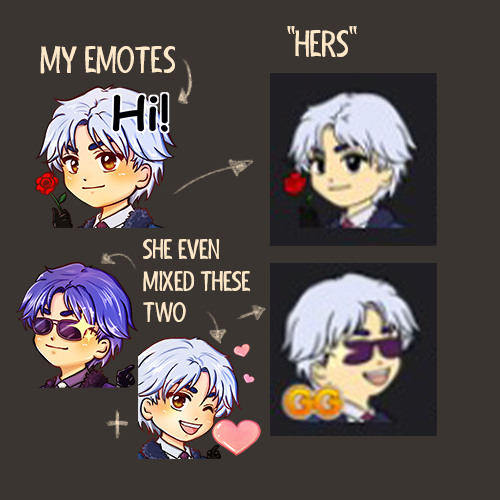 This person here has traced my emotes and sold them on to other streamers and passed them off as their work. Be on your guard...they are getting more and more daring.

#ArtTheft #ArtStolen #ArtScam #ScammerAlert
#SupportArtists #ArtWarning #artcommunity