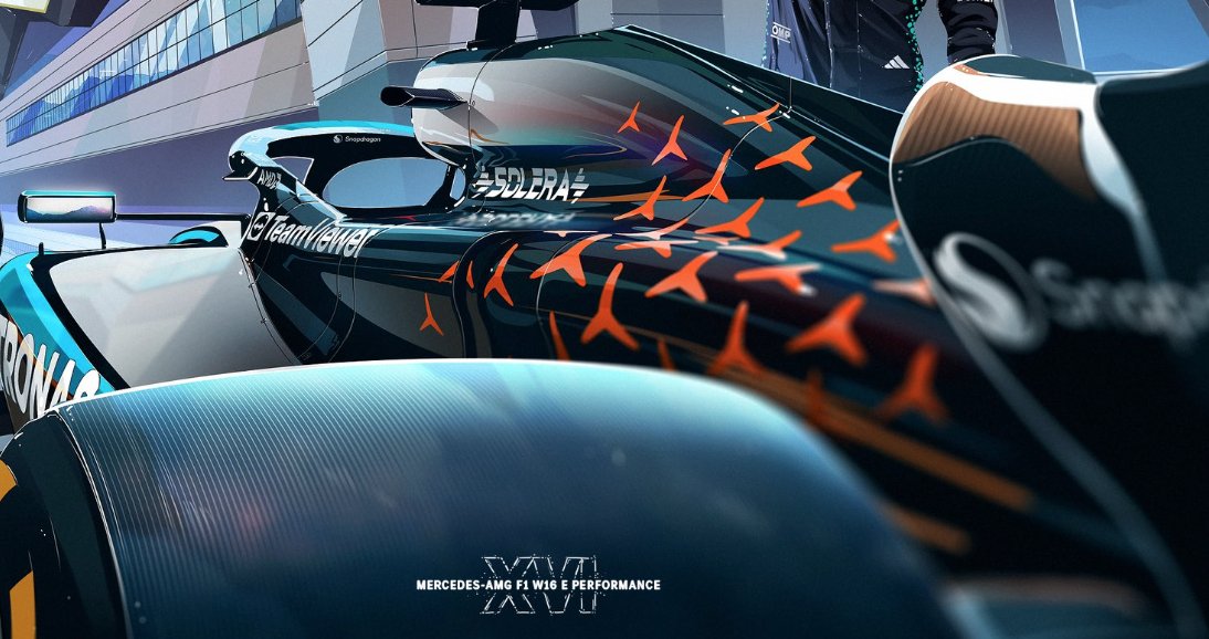 MV33Racing's tweet photo. Toto Wolff is doing everything to sign Max Verstappen😭

🟠 An orange Mercedes car with “welcome” sign
🟠 Kimi with a special orange helmet
🟠 Orange signs on the F1 car https://t.co/kGZ8LjHQ6D