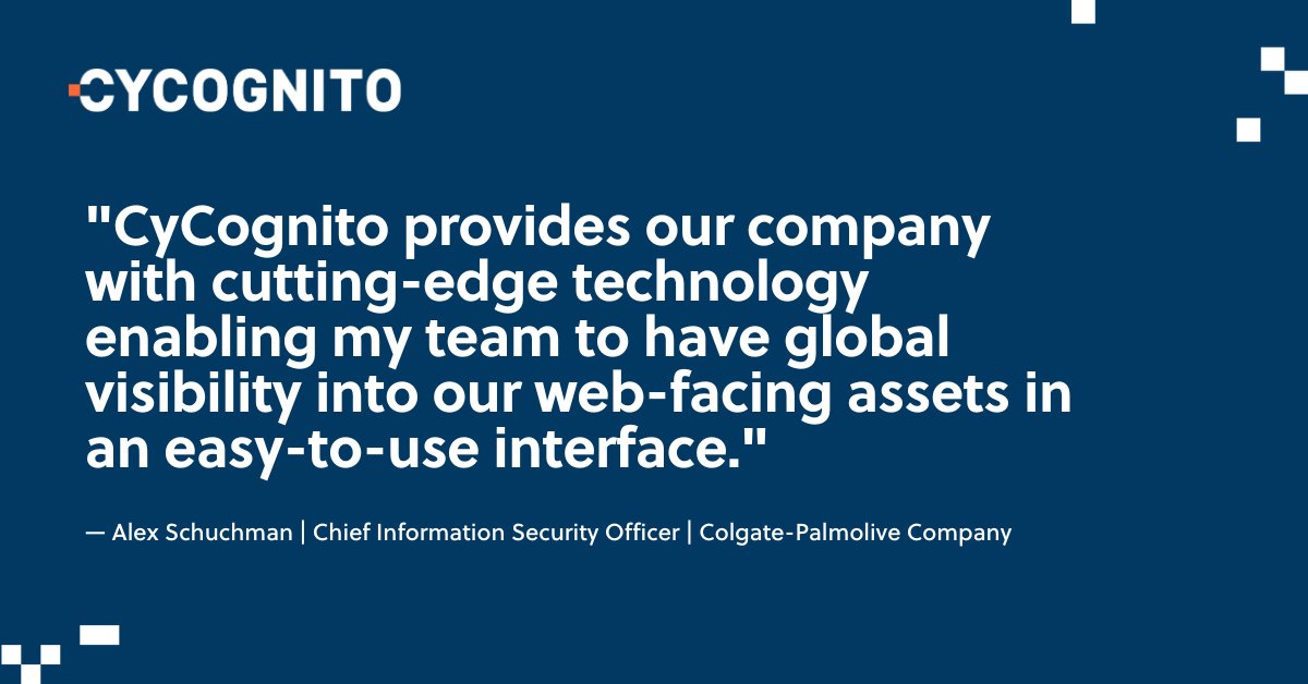 🔒 How does Colgate-Palmolive secure its global digital footprint?

Their CISO says it best 👇

CyCognito helps them gain full visibility into web-facing assets—fast, easy, and scalable.

🎥 Watch the video: cycognito.com/resources/vide…

#Cybersecurity #EASM #RiskReduction