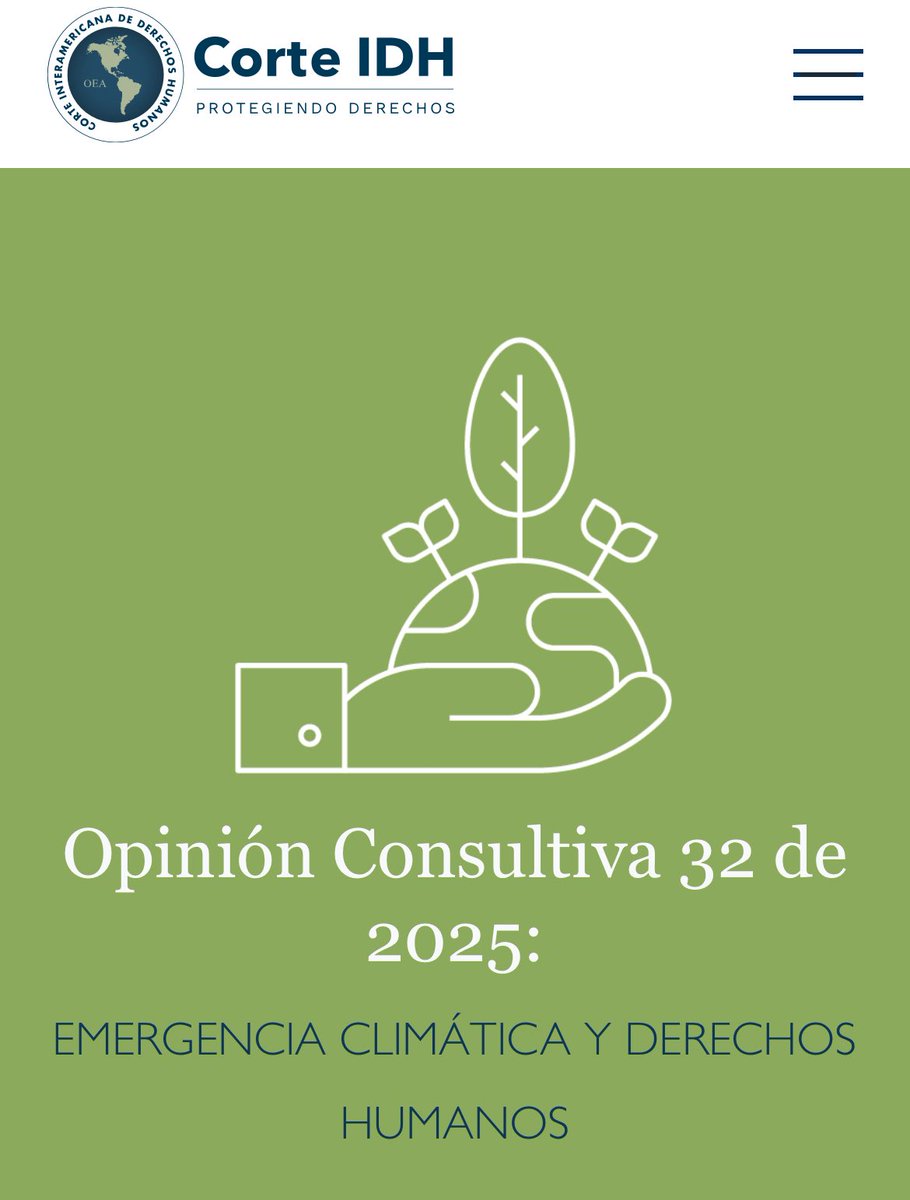 📌 Hoy, la <a href="/CorteIDH/">Corte Interamericana de Derechos Humanos</a> publicó la Opinión Consultiva sobre emergencia climática y derechos humanos. 🌎 
La OC 32 aborda el derecho a un medio ambiente y clima sano como condición indispensable para el ejercicio de otros derechos fundamentales. 
🔗 👉
corteidh.or.cr/tablas/OC-32-2…