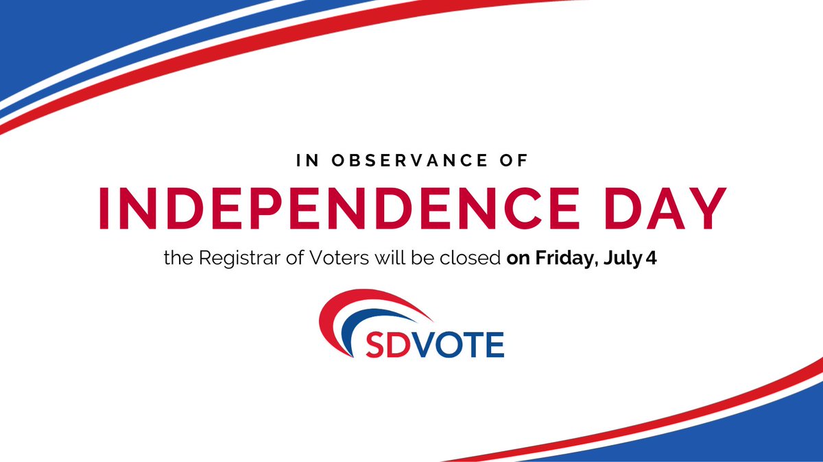 In observance of the holiday, the Registrar of Voters will be closed on Friday, July 4. Business hours will resume on Monday, July 7.