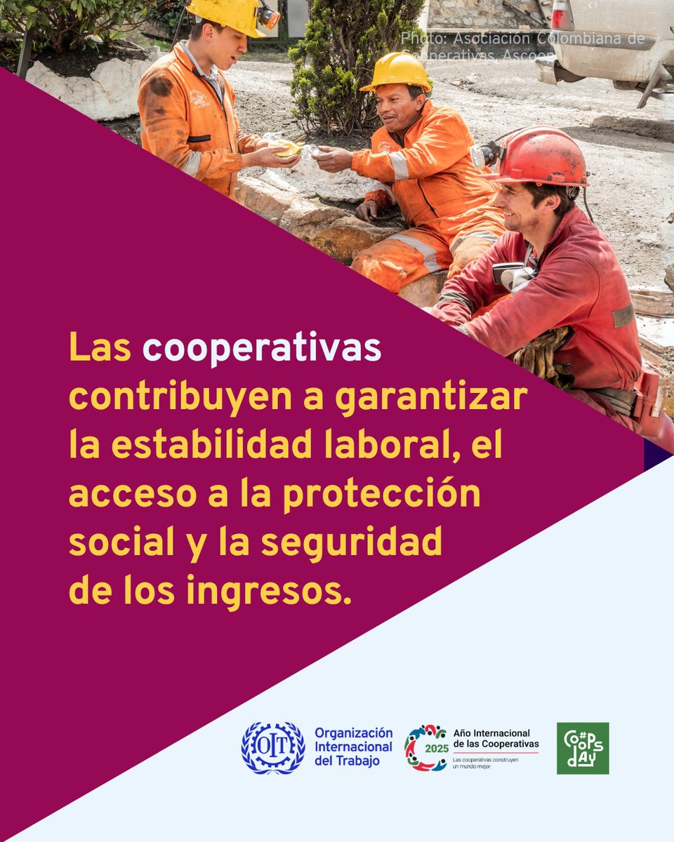 🌍 En un mundo del trabajo en constante cambio, las cooperativas ayudan a construir estabilidad.

👩‍🌾 Ofrecen más que empleo: crean caminos hacia la seguridad de ingresos, protección social y dignidad.

💪 Apoyemos a las cooperativas por un futuro más justo.
#CoopsDay