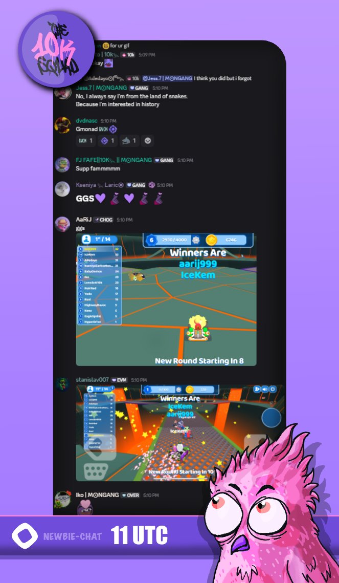 the10kSquad's tweet photo. Day 175 of The 10k Squad taking over Monad's newbie chat. Special shout-out to: @klarico10 

Nads always help Nads.

Every day, at 11:00 UTC and 18:00 UTC we will be in #newbie-chat of @monad_xyz discord to welcome Monad newcomers and bring the vibe. Everyone is welcome! https://t.co/jf57sh02U9