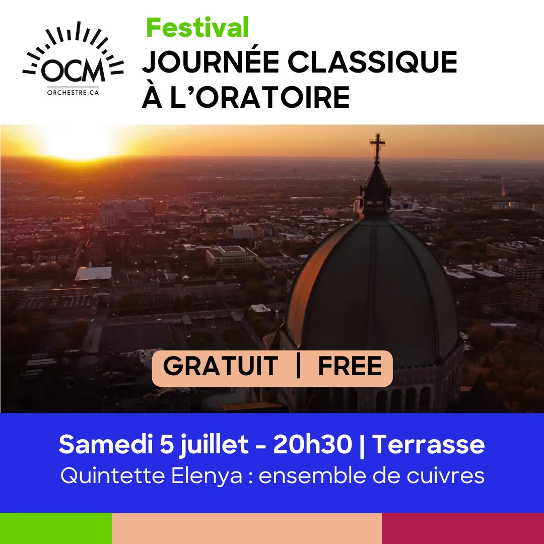 𝗤𝘂𝗶𝗻𝘁𝗲𝘁𝘁𝗲 𝗘𝗹𝗲𝗻𝘆𝗮 : 𝗲𝗻𝘀𝗲𝗺𝗯𝗹𝗲 𝗱𝗲 𝗰𝘂𝗶𝘃𝗿𝗲𝘀
🗓Samedi 5 juillet (ce soir) à 20h30
📍Terrasse de l'<a href="/osjmr/">L'Oratoire Saint-Joseph</a> 

👉 Procurez-vous vos billets pour le concert à la crypte à 19h juste avant le coucher du soleil ici :
orchestre.tuxedobillet.com/main/journee-c…