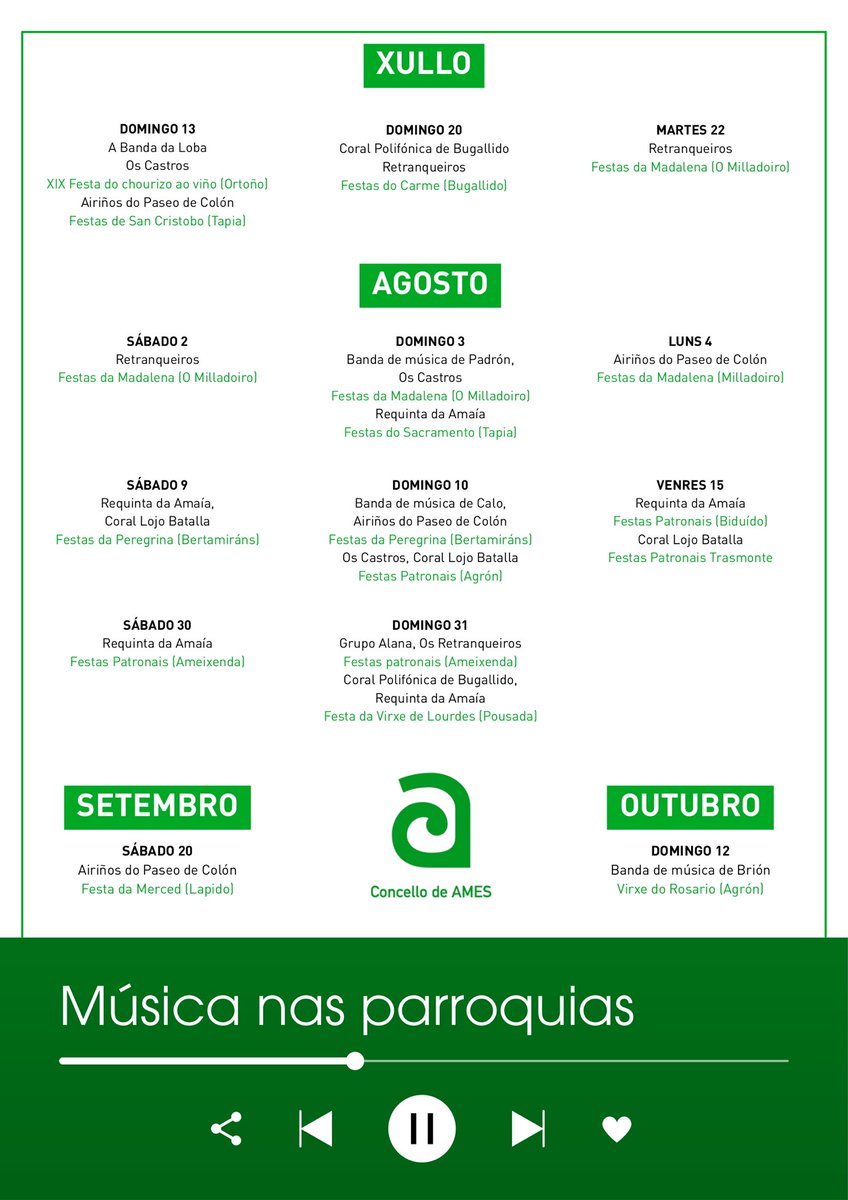 O programa “Música nas parroquias” dedica 63.000 euros a máis de 40 actuacións nas festas locais de Ames 🎼

Toda a ℹ️🔗bit.ly/3TSoGf4

#MúsicaNasParroquias #festas #DinamizaciónCultural #Cultura #Ames #AmesEnFestas