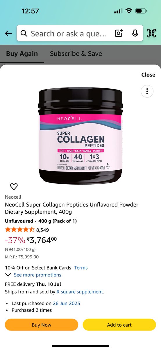 JanhitMe's tweet photo. @amazonIN Bought Neocell Collagen on @amazonIN 2 weeks ago. Received product with tampered expiry date. Despite several attempts, no proper response. Only chat option, no helpline. Extremely frustrating and unsafe for consumers. Pls resolve urgently.
#AmazonIndia #ConsumerRights https://t.co/FAXwoUXwfR