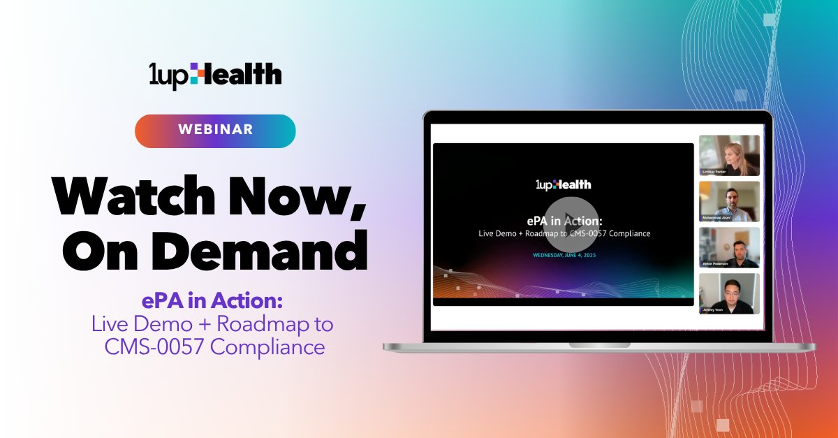 If you missed our live webinar focused on electronic Prior Authorization (ePA), you can now catch it on demand. It covers:

✅ CMS-0057 ePA requirements
✅ 1upHealth’s flexible approach to ePA
✅ Our ePA solution in action

🎬  bit.ly/44jtjp7

#CMS #priorauthorization