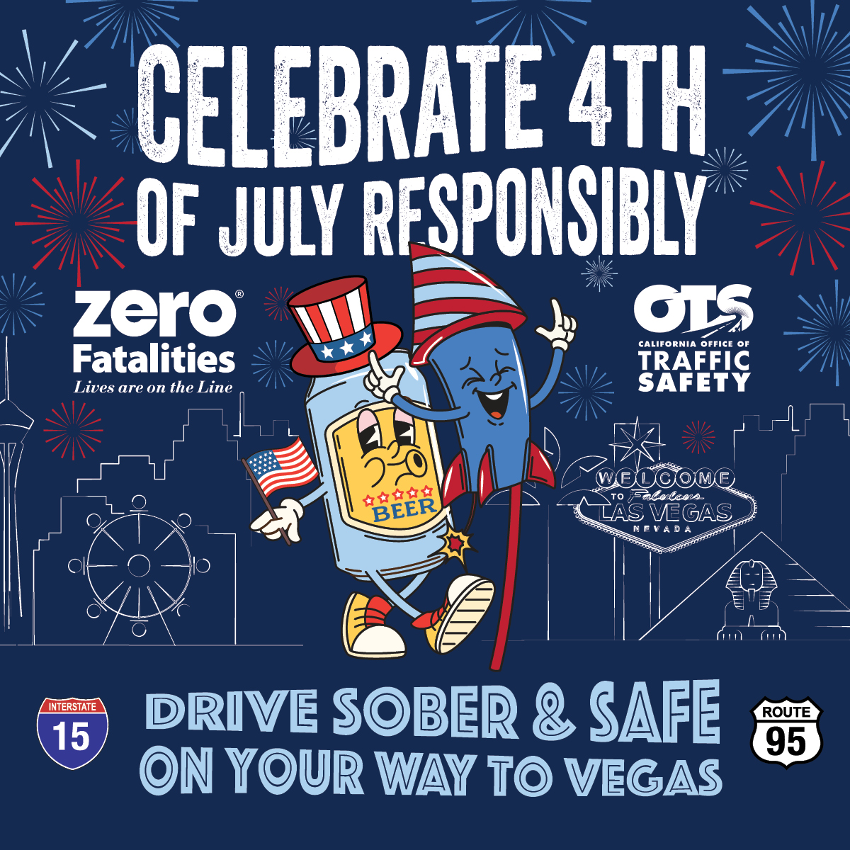 🎆 Celebrate Smart, Travel Safe! 🎆

Heading to Las Vegas for the 4th of July? Make it a trip to remember—for all the right reasons. Don’t let alcohol or drugs ruin your holiday plans.

🚗 Drive sober.
💙 Stay safe.
👀 Focus on driving.

#ZeroFatalities #4thOfJuly #Vegas