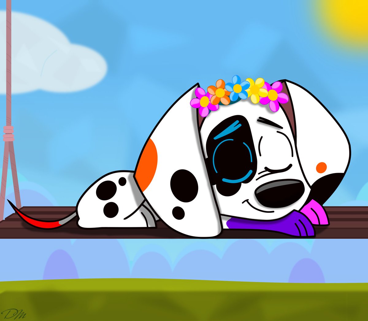 <𝙰𝚛𝚝 𝚏𝚕𝚊𝚜𝚑𝚋𝚊𝚌𝚔>

Da Vinci sleeping on a swing 🔆💤
Are you enjoying this summer? :3

#101DalmatianStreet
#Disney
#101DS