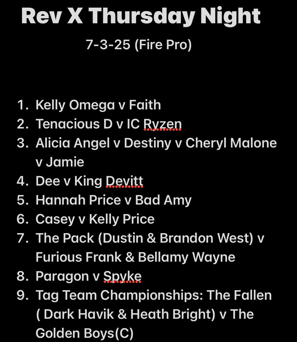9pm est 

<a href="/Kelly_Omega_/">Kelly Ωmega</a> <a href="/DinoDyla/">Tenacious D</a> <a href="/JamieJ80053/">jamie Johnson</a> <a href="/CherylMalone2K/">Cheryl Malone 🌸</a> <a href="/RealKingDevitt/">⭐️King ”The Rockstar” Devitt⭐️</a>  <a href="/Brisguy2742/">Mad Dog O’Mega</a> <a href="/DIEXMYDIE/">🖤 13⌖⎅ ⌖⋔⊬ 🖤</a> <a href="/CaseyKuro/">Casey</a> <a href="/Fear_ThePack/">The Multi-Time Tag Team Champions</a> <a href="/RiotWorld2/">Riot World</a> <a href="/TheDark_ViKing/">Bellamy Wayne</a> <a href="/Superior1Spyke/">Superior One Spyke</a> <a href="/Darkhavoc_revx/">Perry Freeman</a> <a href="/HARDKORE_CHAOs/">Akai Avenu</a>