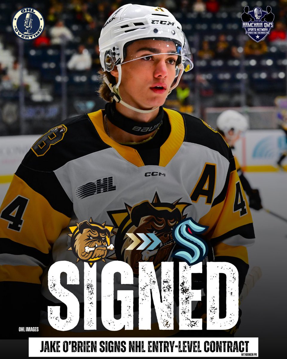 The Armchair GM's Sports Network (@armchairgmpod) on Twitter photo ✍️ The Seattle Kraken have signed forward Jake O’Brien to his #NHL Entry-Level Contract.
The Brantford Bulldogs star was selected 8th overall in last week’s #NHLDraft after a 32-goal and 98-point #OHL season.
Check out <a href="/TheDawgcastpod/">The Dawgcast</a> for more!
#BFD #SeaKraken #nhldraft2025 ✍️ The Seattle Kraken have signed forward Jake O’Brien to his #NHL Entry-Level Contract.
The Brantford Bulldogs star was selected 8th overall in last week’s #NHLDraft after a 32-goal and 98-point #OHL season.
Check out <a href="/TheDawgcastpod/">The Dawgcast</a> for more!
#BFD #SeaKraken #nhldraft2025
