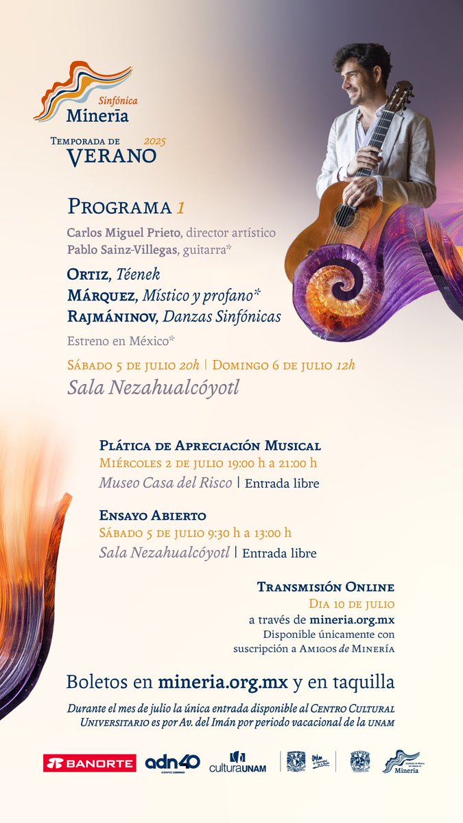 PrismaRU (@prismaru) on Twitter photo ¡Prisma RU te invita al primer programa de conciertos de la Temporada de Verano de la <a href="/orquestamineria/">Sinfónica de Minería</a>!
Participa por uno de los dos #PasesDobles que tenemos para ti, comunicándote a través de las redes 📩
📅 Sábado 5 de julio a las 20h
📍 #SalaNezahualcóyotl
#RelatamosAlMundo🌎 ¡Prisma RU te invita al primer programa de conciertos de la Temporada de Verano de la <a href="/orquestamineria/">Sinfónica de Minería</a>!
Participa por uno de los dos #PasesDobles que tenemos para ti, comunicándote a través de las redes 📩
📅 Sábado 5 de julio a las 20h
📍 #SalaNezahualcóyotl
#RelatamosAlMundo🌎