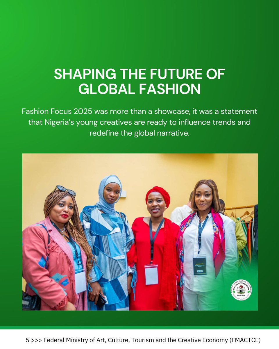 Fmactce_Nigeria's tweet image. Fashion Focus 2025 was not just a celebration of creativity; it was a clear and powerful declaration that Nigeria’s young designers are prepared to redefine the future of global fashion.

#FashionFocus2025 #NigeriaEverywhere #CreativeCollection #FMACTCE #YouthInFashion…