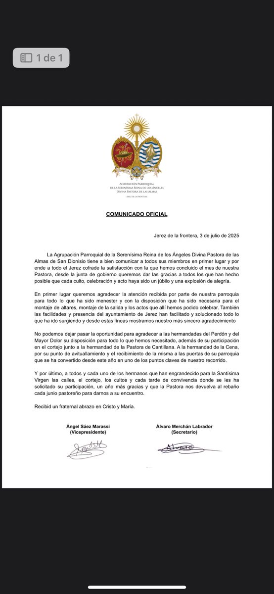 Divina Pastora de San Dionisio (@pastorasdi) on Twitter photo #COMUNICADO | Comunicado oficial.
<a href="/HdadMayorDolor/">Hdad. Mayor Dolor</a> <a href="/perdondejerez/">Hermandad del Perdón</a> <a href="/HdaddelaPastora/">Hdad. Divina Pastora de Cantillana</a> <a href="/CenaJerez/">Sagrada Cena Jerez</a>
#parroquia #COMUNICADO | Comunicado oficial.
<a href="/HdadMayorDolor/">Hdad. Mayor Dolor</a> <a href="/perdondejerez/">Hermandad del Perdón</a> <a href="/HdaddelaPastora/">Hdad. Divina Pastora de Cantillana</a> <a href="/CenaJerez/">Sagrada Cena Jerez</a>
#parroquia