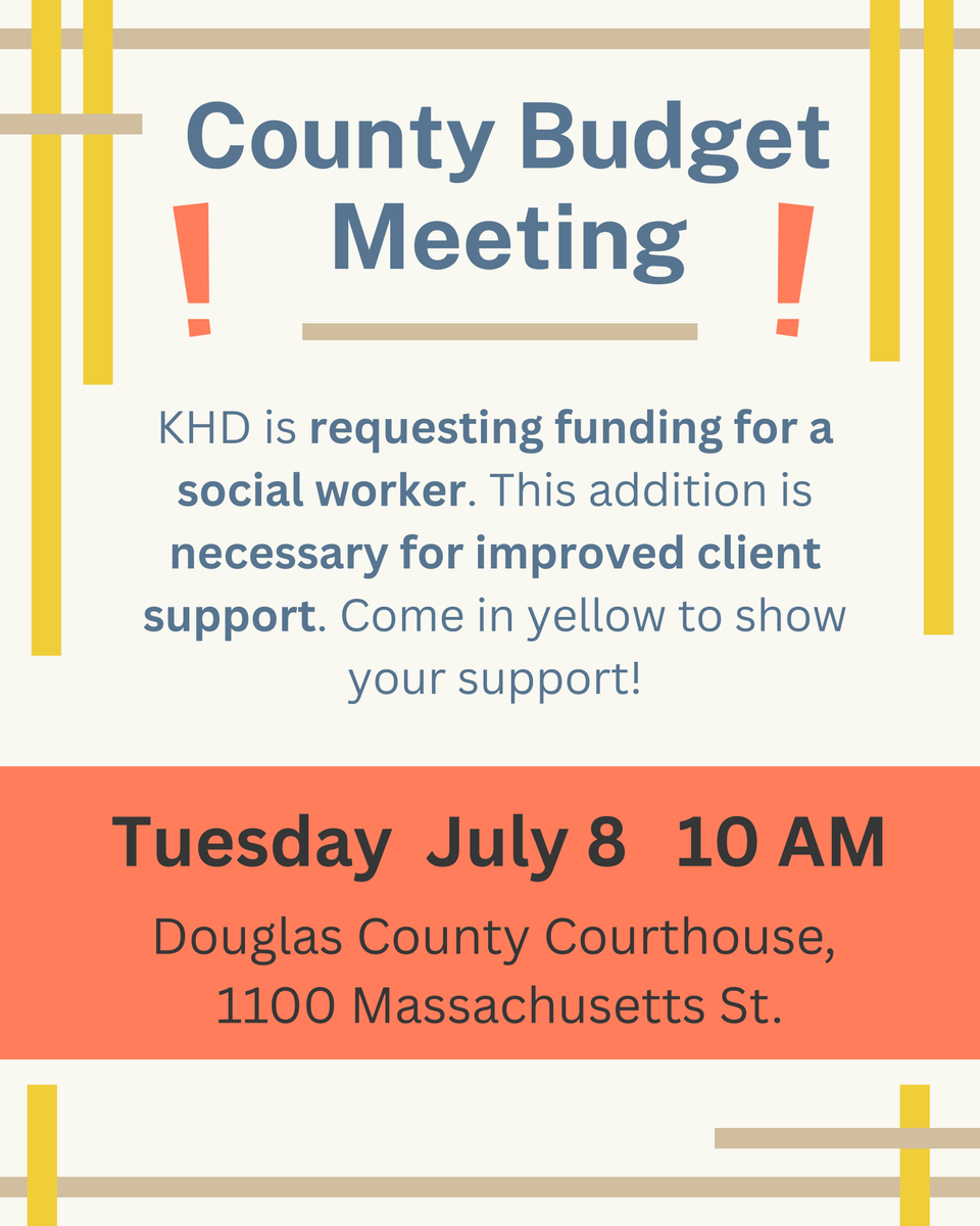 KHDefenders's tweet photo. Wear yellow and show your support for KHD at our county budget meeting!
📅 10 AM • Tuesday, July 8
📍 Douglas County Courthouse https://t.co/fYmsjJz8iU