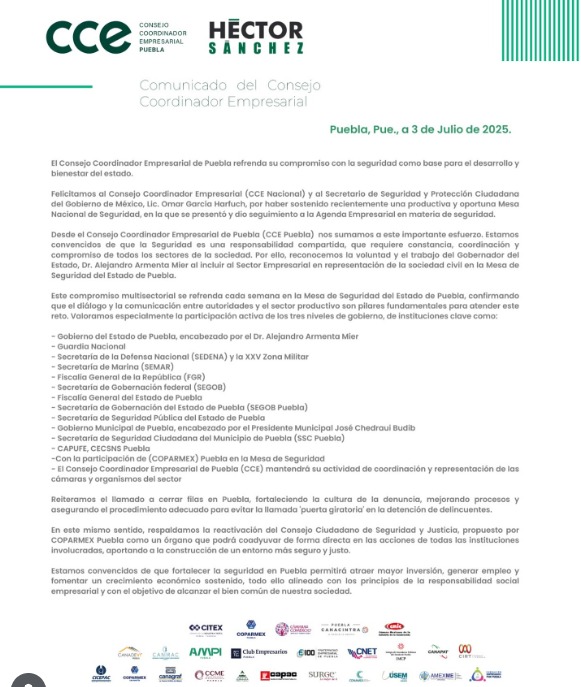 Consejo Nacional Empresarial Turístico Puebla. (@cnetpuebla) on Twitter photo 🔐 Desde @CNET_Puebla respaldamos al <a href="/CCEPuebla/">CCE Puebla</a> y su compromiso con la seguridad como base para el desarrollo del estado.
Reconocemos la labor en la Mesa de Seguridad y reiteramos nuestro apoyo para seguir construyendo un #Puebla seguro, confiable y atractivo para todos. 🤝✨ 🔐 Desde @CNET_Puebla respaldamos al <a href="/CCEPuebla/">CCE Puebla</a> y su compromiso con la seguridad como base para el desarrollo del estado.
Reconocemos la labor en la Mesa de Seguridad y reiteramos nuestro apoyo para seguir construyendo un #Puebla seguro, confiable y atractivo para todos. 🤝✨