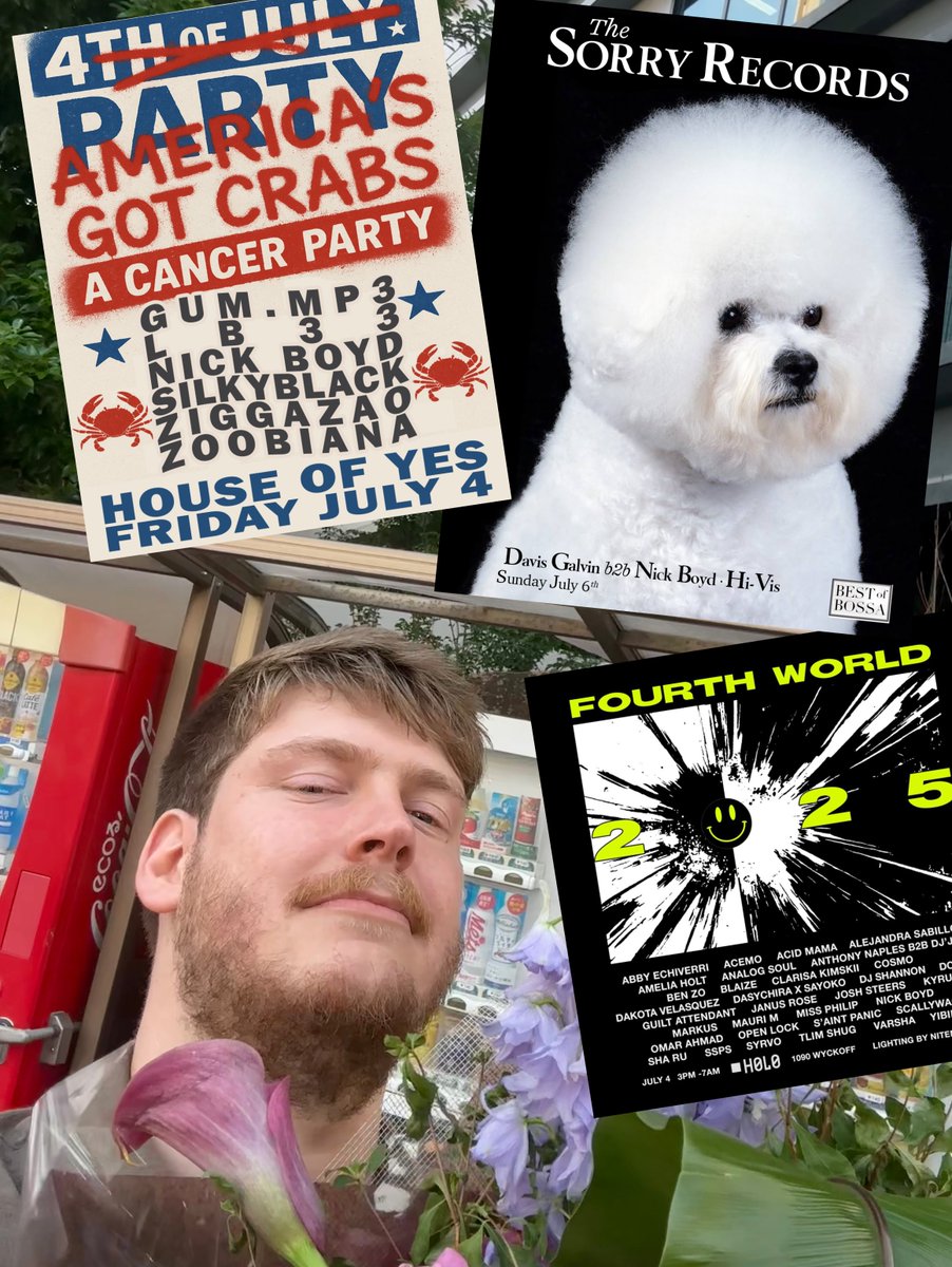 Playing four times this weekend in Brooklyn 🥸

— 🦀 Friday night b3b w/ my Rave Cafe fam <a href="/Ziggfield/">ziggfield.bsky.social</a> + L B33 at <a href="/houseofyesnyc/">House of Yes</a> 
— 🌭 Friday 2am @ FOURTH WORLD, <a href="/H0l0Nyc/">H0l0_NYC</a> 
—  🐩 Sunday b2b <a href="/DavisGalvin/">i'm just saying!</a> on <a href="/TheLotRadio/">The Lot Radio</a> 6-8pm and at <a href="/sorry_records/">Sorry Records</a> @bossanovacivicclub with <a href="/lexciya_/">Hi-Vis</a>