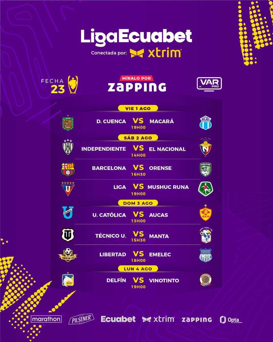 📍Horarios Fecha 2️⃣0️⃣, 2️⃣1️⃣, 2️⃣2️⃣ y 2️⃣3️⃣ - Fase Inicial de la Liga Ecuabet ⚽️🔥

#LigaEcuabetConectadaPorXtrim 🇪🇨💯
