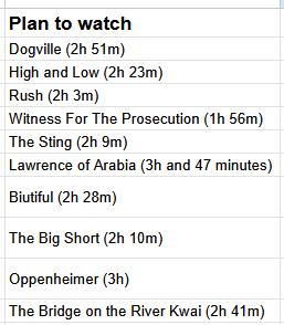 What do we watch today? Some of the stuff on my watchlist