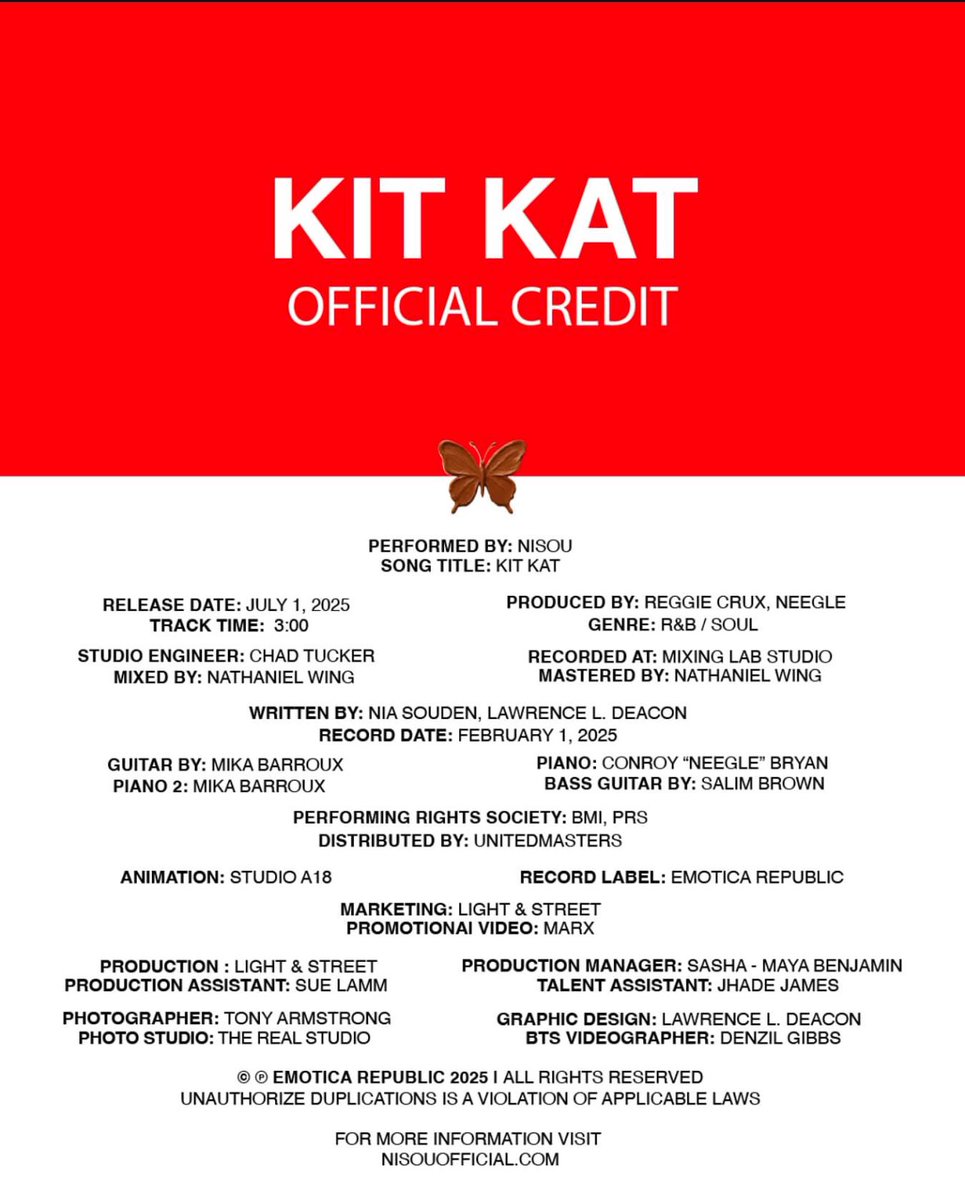 Neegle__'s tweet photo. Kit Kat by @nisouworld OUT NOW on All streaming platforms. I co-produced this track with @delawness. Blessings to everyone who was involved in the making of this track. https://t.co/1aDPYaEPPC