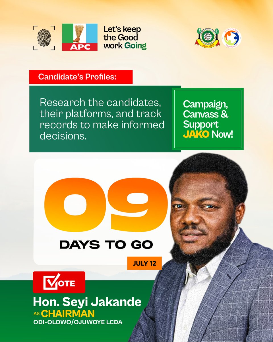 The election day is almost here. Are you prepared to cast you ballots?
Let's keep the faith alive. <a href="/OdiOlowoOjuwoye/">OdiOlowoOjuwoyeLCDA</a> is set be better and greater.

#HEWAAGENDA #JULY12 #DemocracyInAction