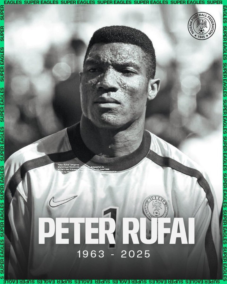 AFC_2025's tweet image. 💐 🕊️ 🇳🇬 The Nigerian legendary goalkeeper Peter Rufai is no more. Who will forget his heroics during the 1994 AFCON 🏆 &amp;amp; US’ 94 World Cup ⚽️.

@NGSuperEagles | #ConnectingTheAfricanGame