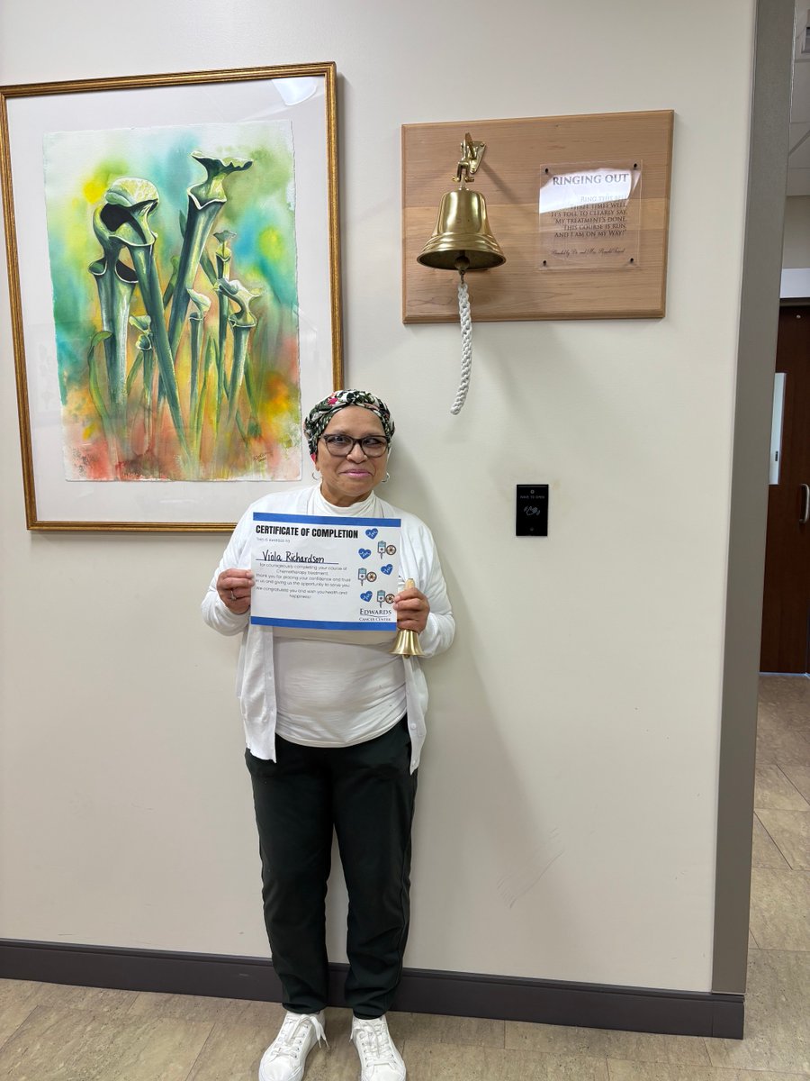 Congratulations are in order for Ms. Viola👏🥳 We are so proud of her for courageously completing her her rounds of Chemotherapy treatments with us here at Edwards Cancer Center🔔

#StrongerTogether #EdwardsCancerCenter #ECC #RingTheBell #NoMoreChemo