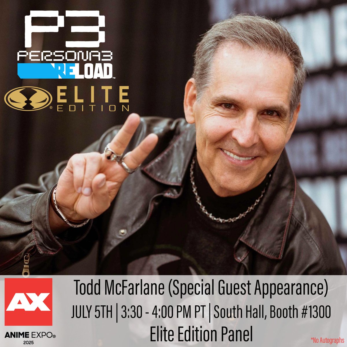 McFarlane Toys (@mcfarlanetoys) on Twitter photo Join <a href="/Todd_McFarlane/">Todd McFarlane</a> at #AnimeExpo Saturday July 5th for an Elite Edition Panel showcasing "The Protagonist" from #Persona3Reload! Takes place 3:30 - 4:00pm PT in the South Hall (Booth #1300). See you there!
(Todd will not be signing autographs)
#McFarlaneToys #Sega #Atlus Join <a href="/Todd_McFarlane/">Todd McFarlane</a> at #AnimeExpo Saturday July 5th for an Elite Edition Panel showcasing "The Protagonist" from #Persona3Reload! Takes place 3:30 - 4:00pm PT in the South Hall (Booth #1300). See you there!
(Todd will not be signing autographs)
#McFarlaneToys #Sega #Atlus