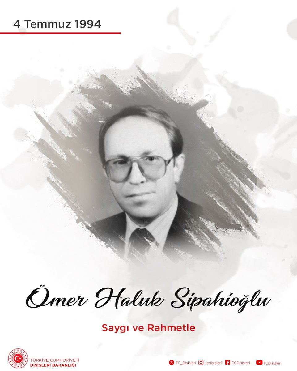 "17 Kasım" terör örgütü tarafından düzenlenen menfur saldırı sonucu 4 Temmuz 1994’te şehit olan Atina Büyükelçiliğimiz Müsteşarı Ömer Haluk Sipahioğlu’nu saygı ve rahmetle anıyoruz.   goo.gl/maps/VyG1uj5CP…