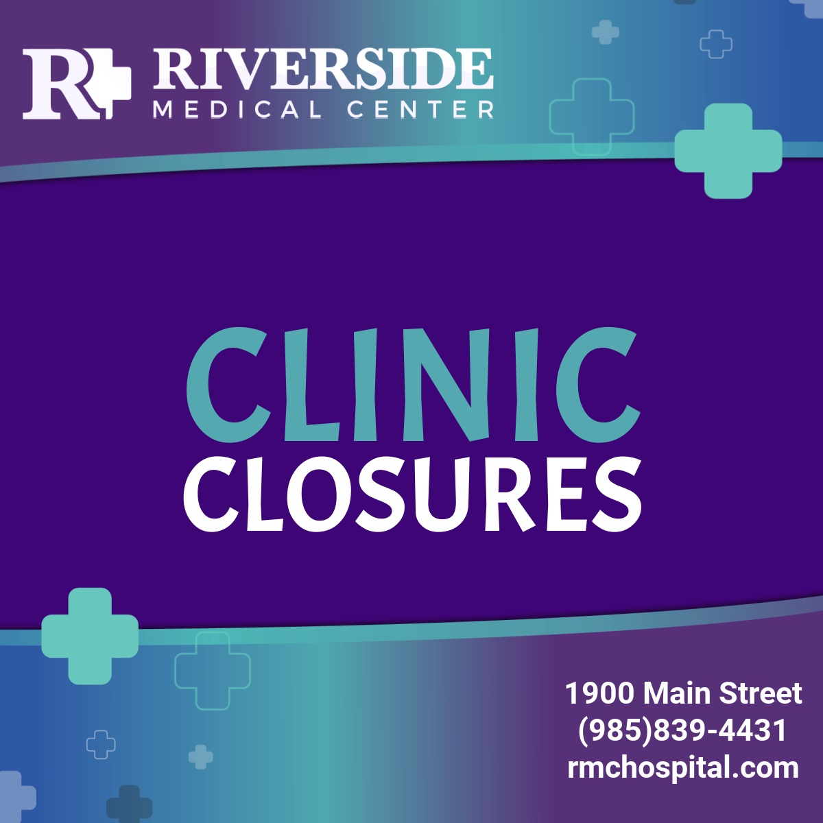 RMChospital's tweet photo. In observance of the Independence Day holiday, all of the Riverside Medical Center Clinics will be closed Friday, July 4. Riverside Medical Center and emergency room will remain open and fully operational. We hope you enjoy a safe Fourth of July! https://t.co/dXq9EhZUSX