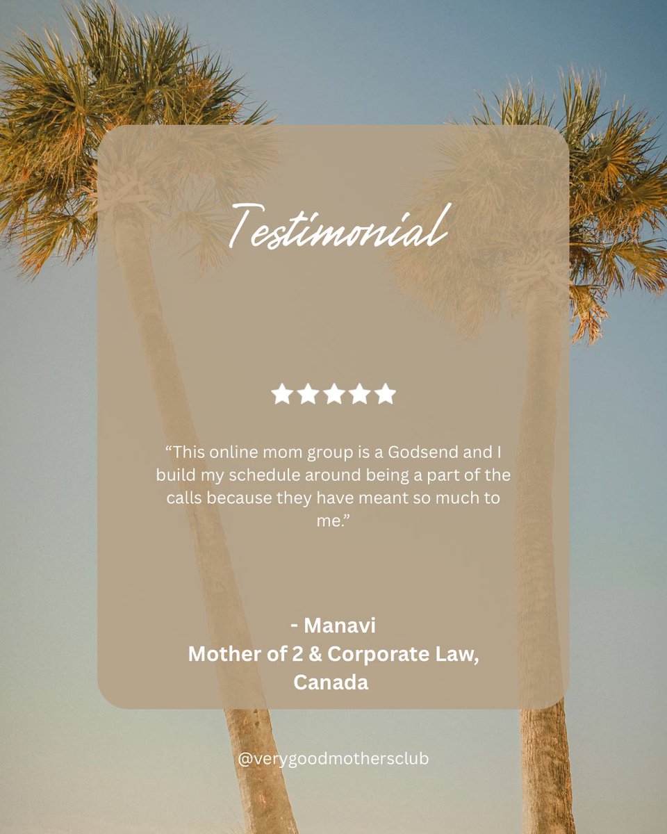 VGM_club's tweet image. Manavi said it best: “This group is a Godsend and I build my schedule around the calls because they’ve meant so much to me.”
If you’re craving support, this is your sign to join us 🌴💛

#VeryGoodMothersClub #VGMC #GentleParenting #OnlineMomGroup #MomSupport #YouAreNotAlone