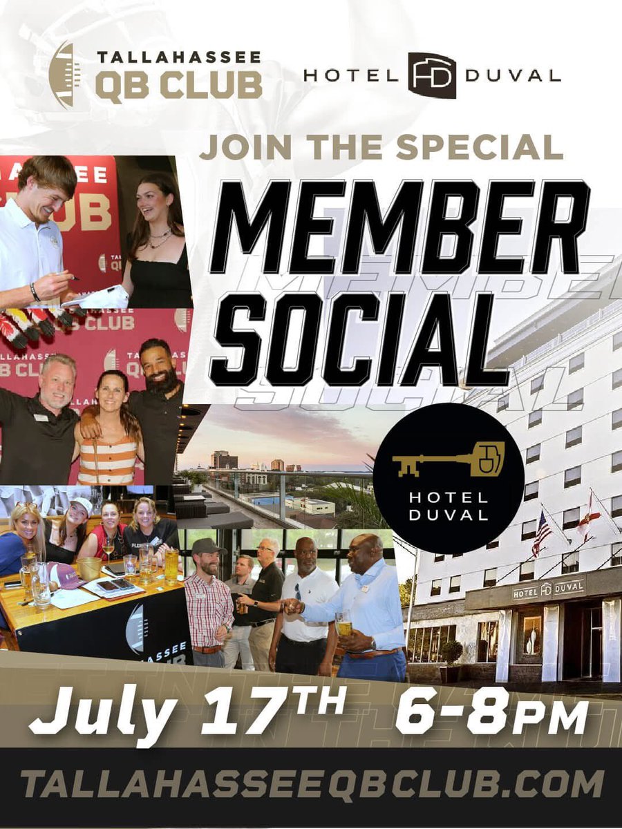 Join us on July 17th at Hotel Duval for a summer social with prizes worth telling your friends about! You must RSVP to qualify for the prizes, more info here: tallahasseeqbclub.com/events/#!event… LET'S GOOOOO!!!!