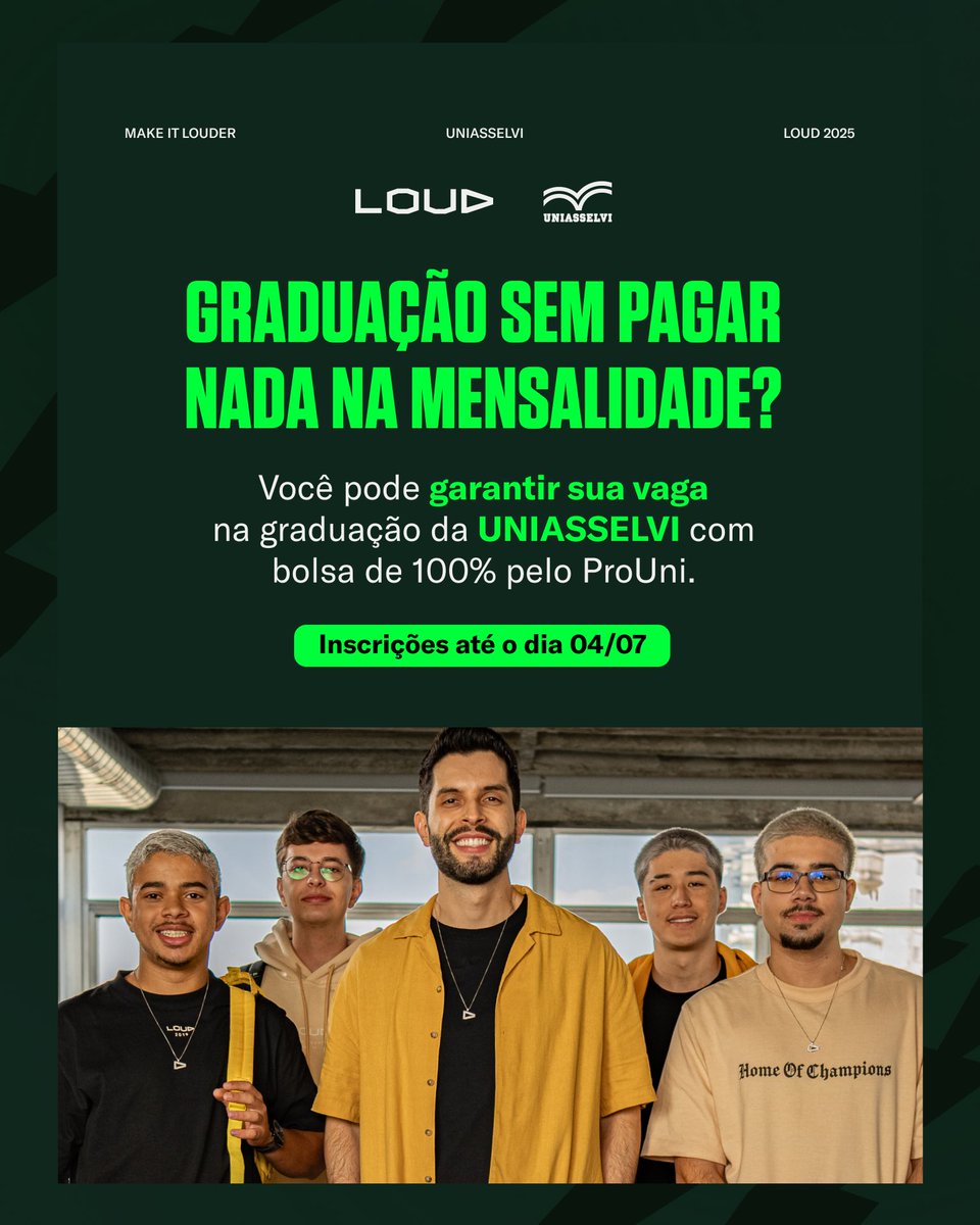 LOUD 🇧🇷 (@loudgg) on Twitter photo Se liga na dica! As inscrições para bolsa do ProUni na <a href="/UniasselviBR/">UNIASSELVI</a> terminam nessa sexta-feira (4). Corre para o link: portal.uniasselvi.com.br/graduacao/alun… Se liga na dica! As inscrições para bolsa do ProUni na <a href="/UniasselviBR/">UNIASSELVI</a> terminam nessa sexta-feira (4). Corre para o link: portal.uniasselvi.com.br/graduacao/alun…