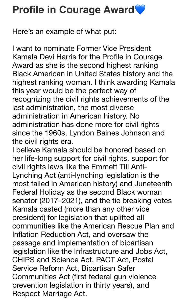viisvision's tweet image. 🚨🚨ATTENTION TO ALL KHIVE, THIS IS VERY IMPORTANT🚨🚨
Nominate @KamalaHarris for the Profile in Courage Award and for the 2026 Thurgood Marshall Award💙
Click the links and read below for more + spread the word🌟
jfklibrary.org/events-and-awa…
americanbar.org/groups/crsj/ab…
