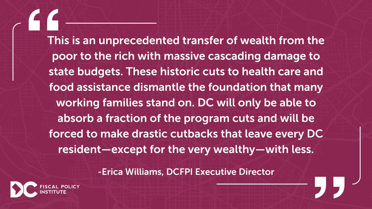 DCFPI's tweet image. Today, Congress gave final approval to a federal budget bill that makes historic cuts to social safety net programs, funnels unprecedented resources into mass deportation, and gives trillions in tax cuts largely to the wealthy.
Our full statement: loom.ly/FHegKU0