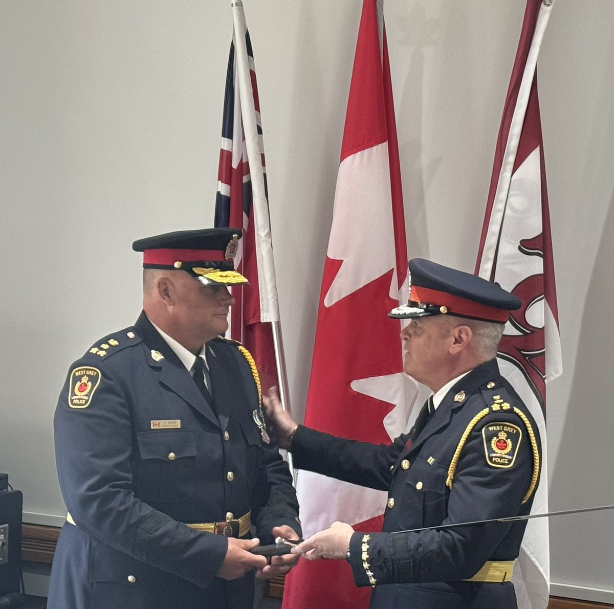 AlexRuff17's tweet image. Congratulations to Chief Jeremy White on being sworn-in as the new @WestGreyPolice Chief! #ThankYou to Chief Robert Martin for your almost decade of service as the Chief and wishing you and your family all the best in retirement. #ServiceBeforeSelf @OurWestGrey #MakingADifference