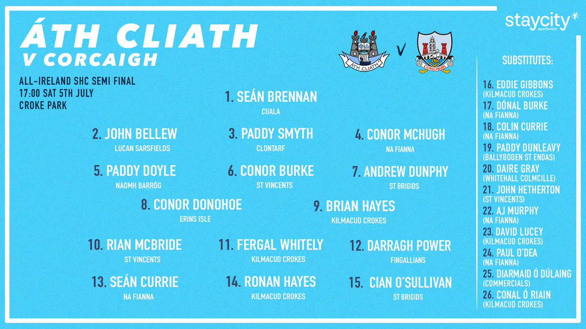 Niall Ó Ceallacháin has named his Dublin Senior Hurling panel for Saturday’s All-Ireland Semi Final clash with Cork at Croke Park 👕

#UpTheDubs