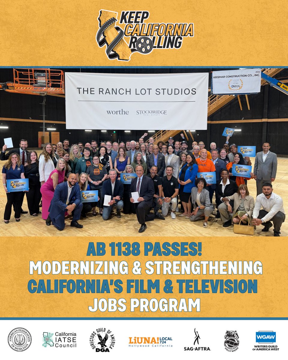 AB 1138 officially passed through both the California State Assembly and Senate today! This marks the final step in our fight for the expansion and modernization of the California Film &amp; Television Jobs Program.

This victory is a testament to all of the Local 800 and IATSE