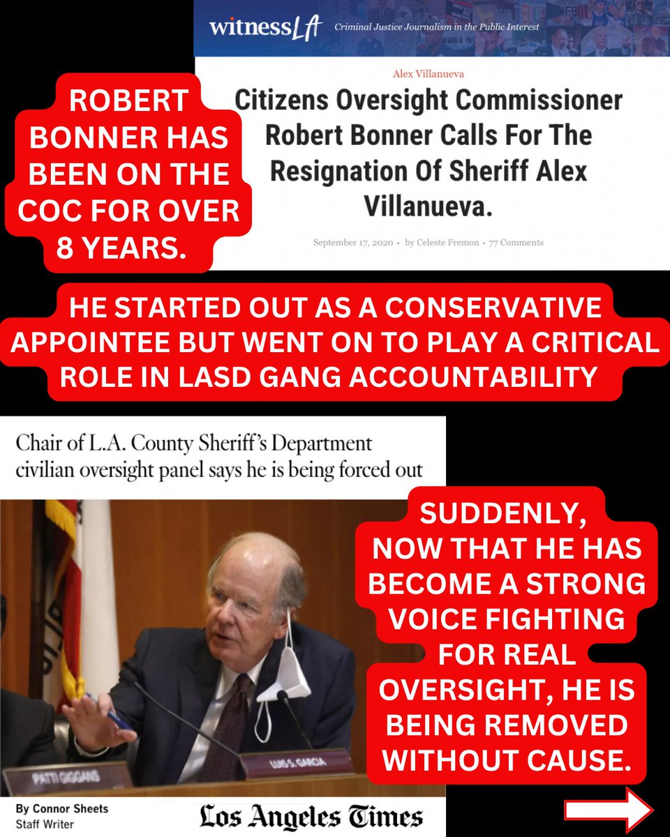 CareFirstCA's tweet image. The decision to force out Bonner comes after several
moves by the county and their lawyers to prevent the COC from DOING THEIR JOB &amp;amp; investigating cases of severe brutality and murders by LASD.