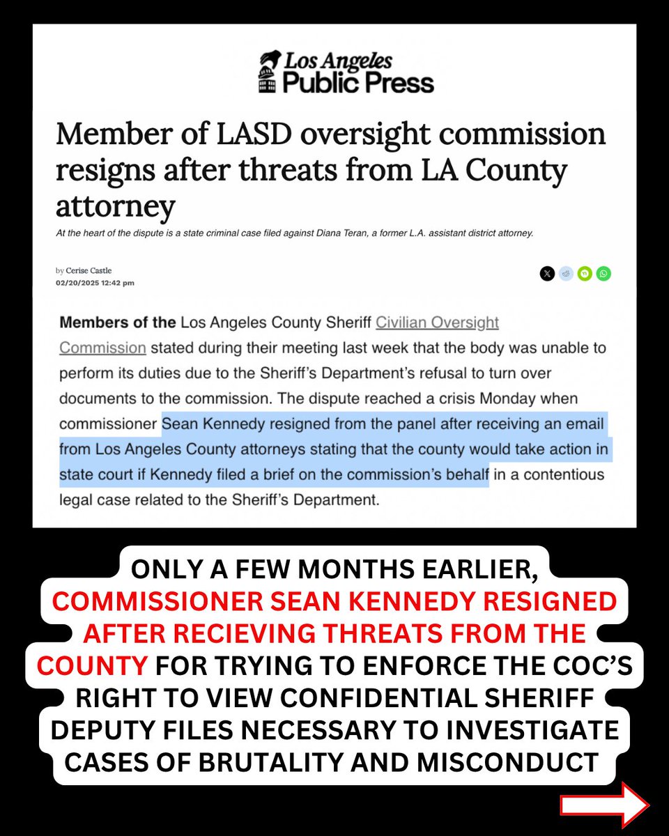 CareFirstCA's tweet image. The decision to force out Bonner comes after several
moves by the county and their lawyers to prevent the COC from DOING THEIR JOB &amp;amp; investigating cases of severe brutality and murders by LASD.
