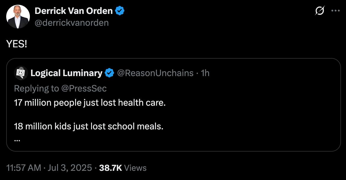 Weird thing for a Republican congressman to be celebrating but at least he's being honest