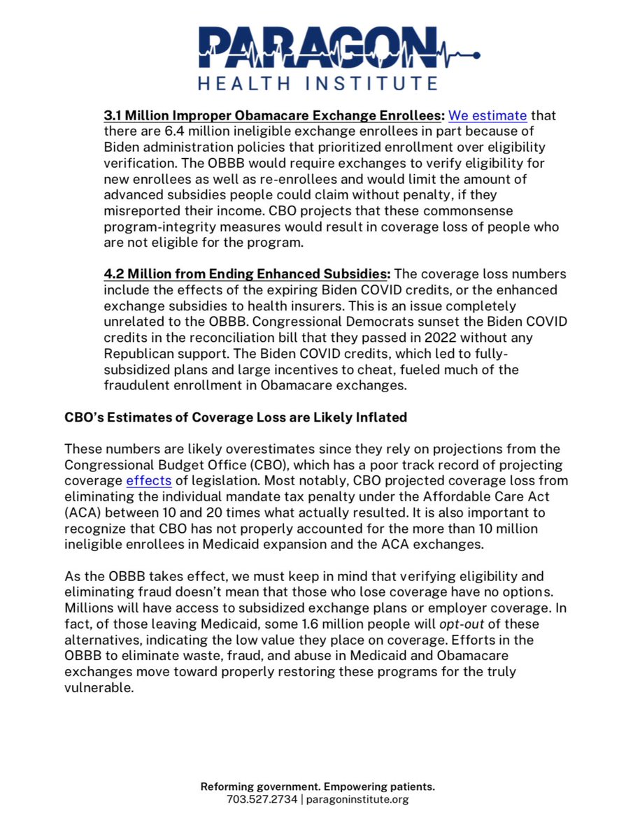 CORRECTING THE RECORD: How the OBBB will affect health coverage 🚨⬇️

Some are claiming upwards of 16 million Americans will lose their health coverage. 

This is a bogus claim. 

Here is how this number breaks down, using <a href="/USCBO/">U.S. CBO</a> estimates:
paragoninstitute.org/medicaid/corre…