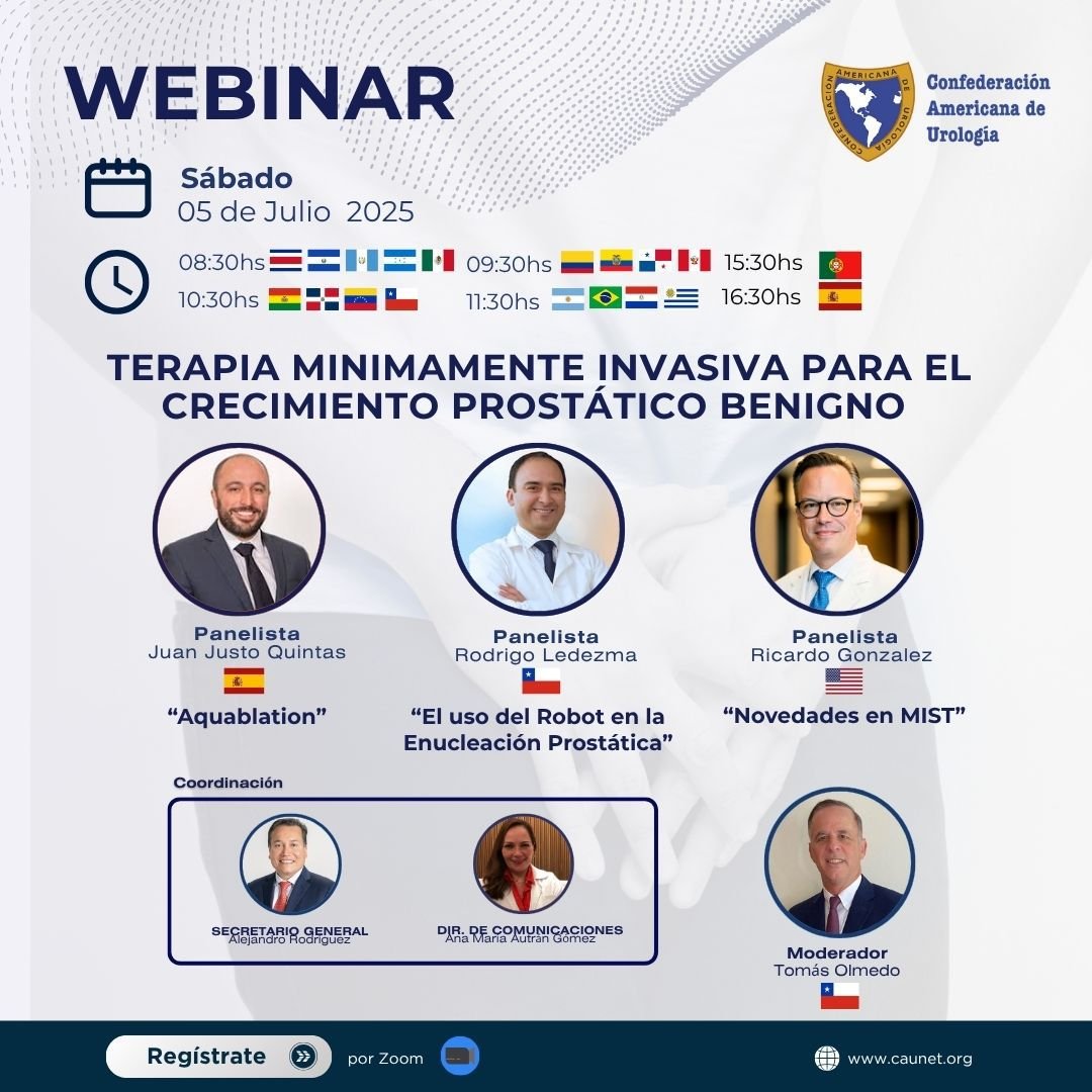 WEBINAR | TERAPIA MÍNIMAMENTE INVASIVA PARA EL CRECIMIENTO PROSTÁTICO BENIGNO

🗓️ Fecha: Sábado 05 de Julio del 2025
🕗 Hora: 9:30 hs
👨🏻‍🏫 Modalidad: Virtual

✍🏻 Regístrate aquí: us06web.zoom.us/webinar/regist…