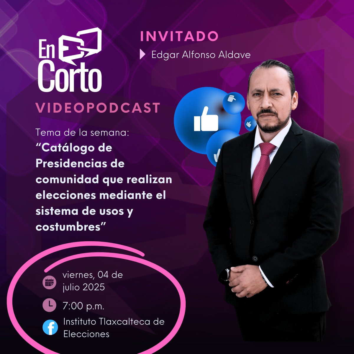 🎙️ ¡Nuevo episodio de En Corto!
Esta semana hablaremos sobre el Catálogo de Presidencias de Comunidad que eligen mediante el sistema de usos y costumbres 🗳️🌿

👤 Invitado especial: Edgar Alfonso Aldave

#EnCortoITE #UsosyCostumbres #ParticipaciónCiudadana #Tlaxcala