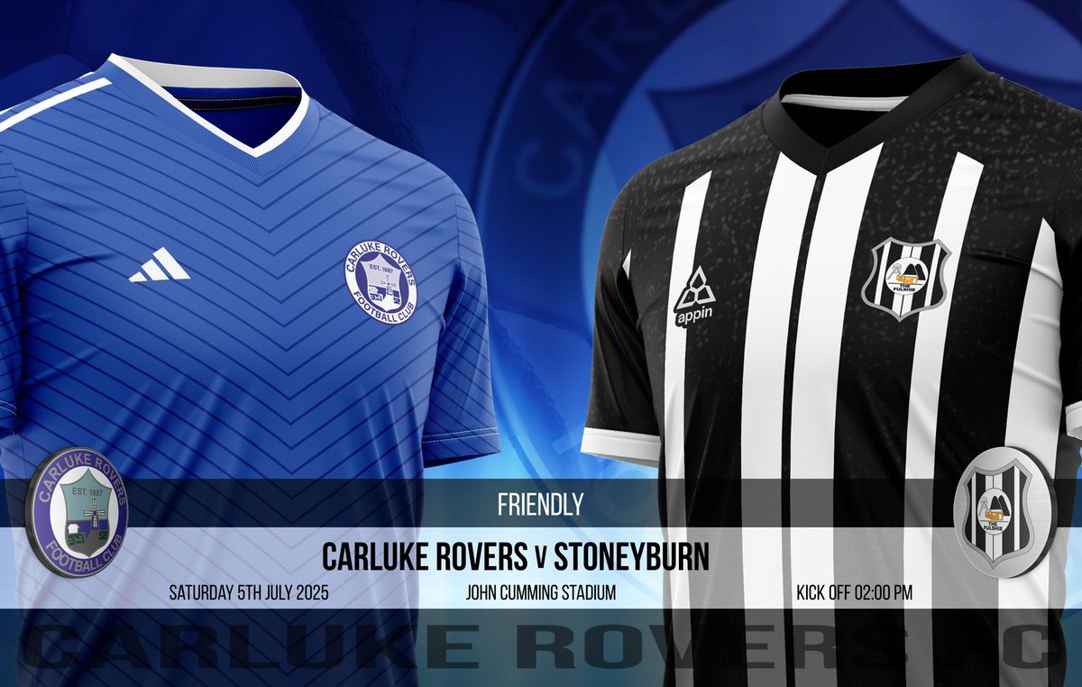 Carluke Rovers FC (@carlukeroversfc) on Twitter photo This Saturday Stoneyburn are the visitors to the John Cumming Stadium from a pre-season friendly against Carluke Rovers.
Kick off 2pm - entry by optional donation at gate. This Saturday Stoneyburn are the visitors to the John Cumming Stadium from a pre-season friendly against Carluke Rovers.
Kick off 2pm - entry by optional donation at gate.
